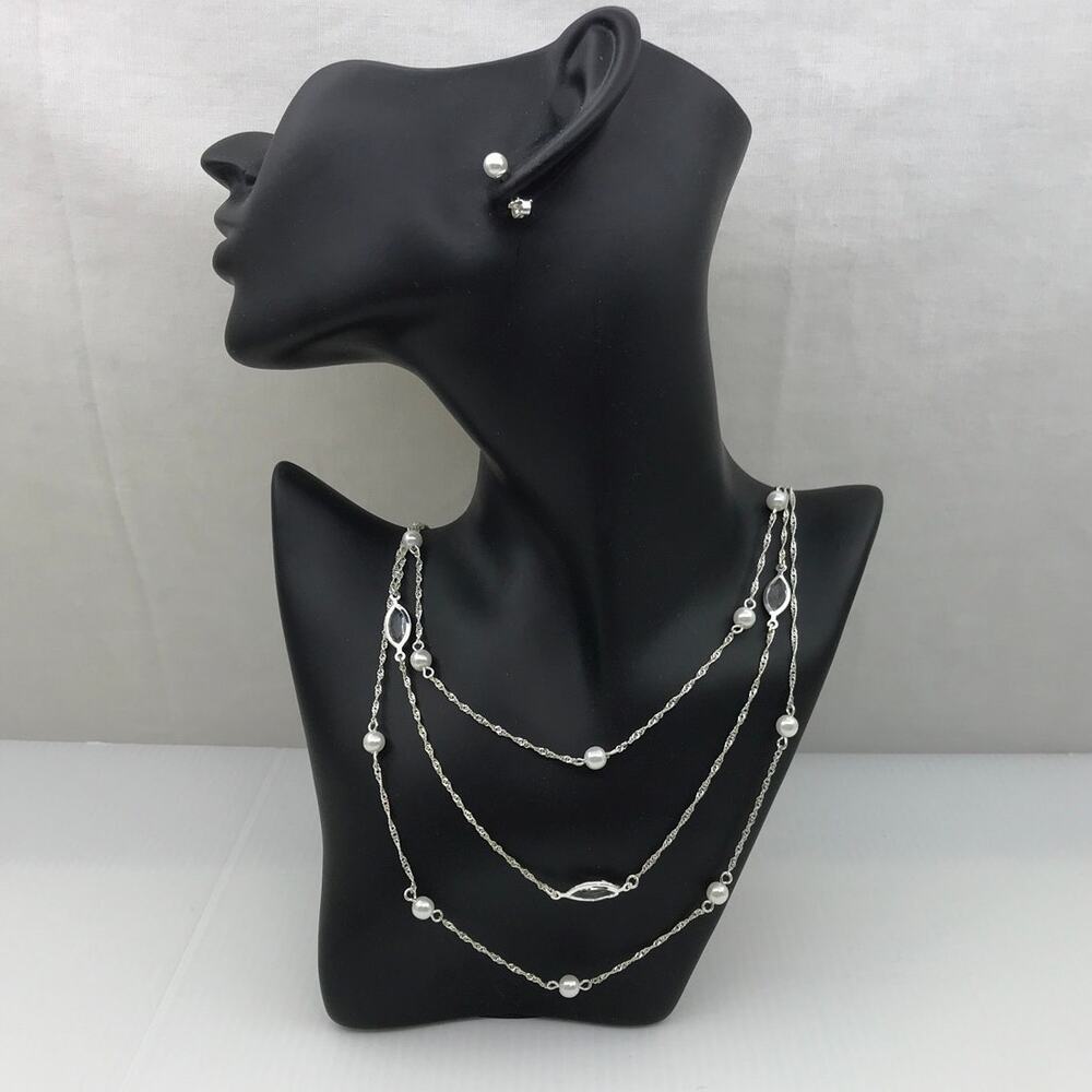Vintage Avon Illusion Pearlesque Multi-Strand Necklace & Stud Earrings